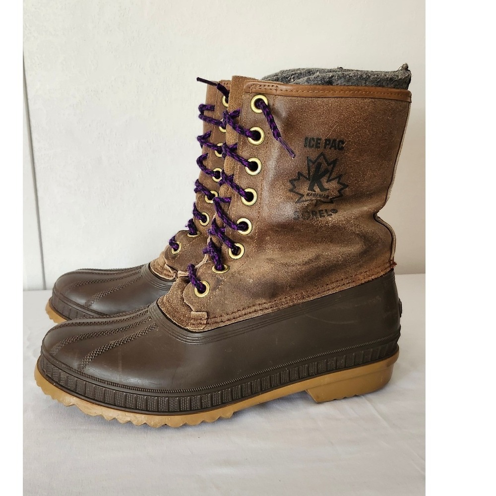Vintage Kaufman Sorel Ice Pac Leather Duck Boots Brown Size 7 Canada Made